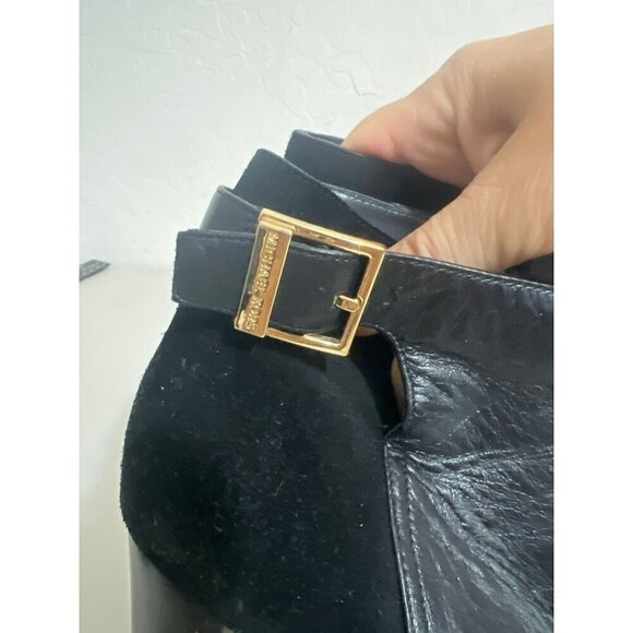 Michael Michael Kors Stacked Heel Bootie Gold Zipper Leather Suede Mix Sz 8.5 - Picture 8 of 11